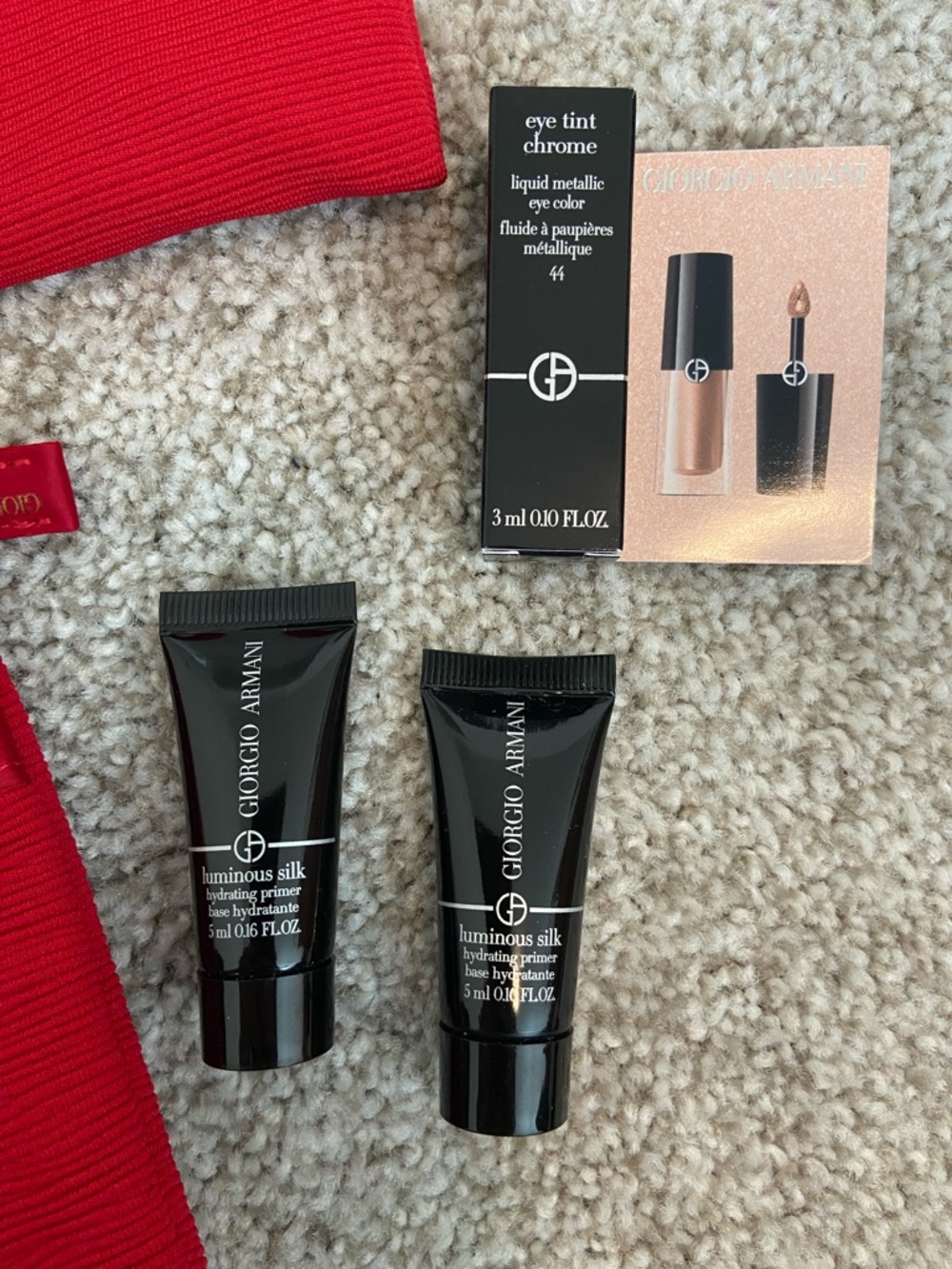 Giorgio Armani Bundle! Red & Black Logo Pouch Set, primer, eye cream, eye tint❤️ - Picture 2 of 12